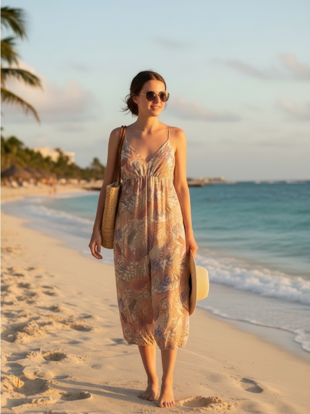 Patagonia Peach and Blue Printed Spaghetti Strap Dress